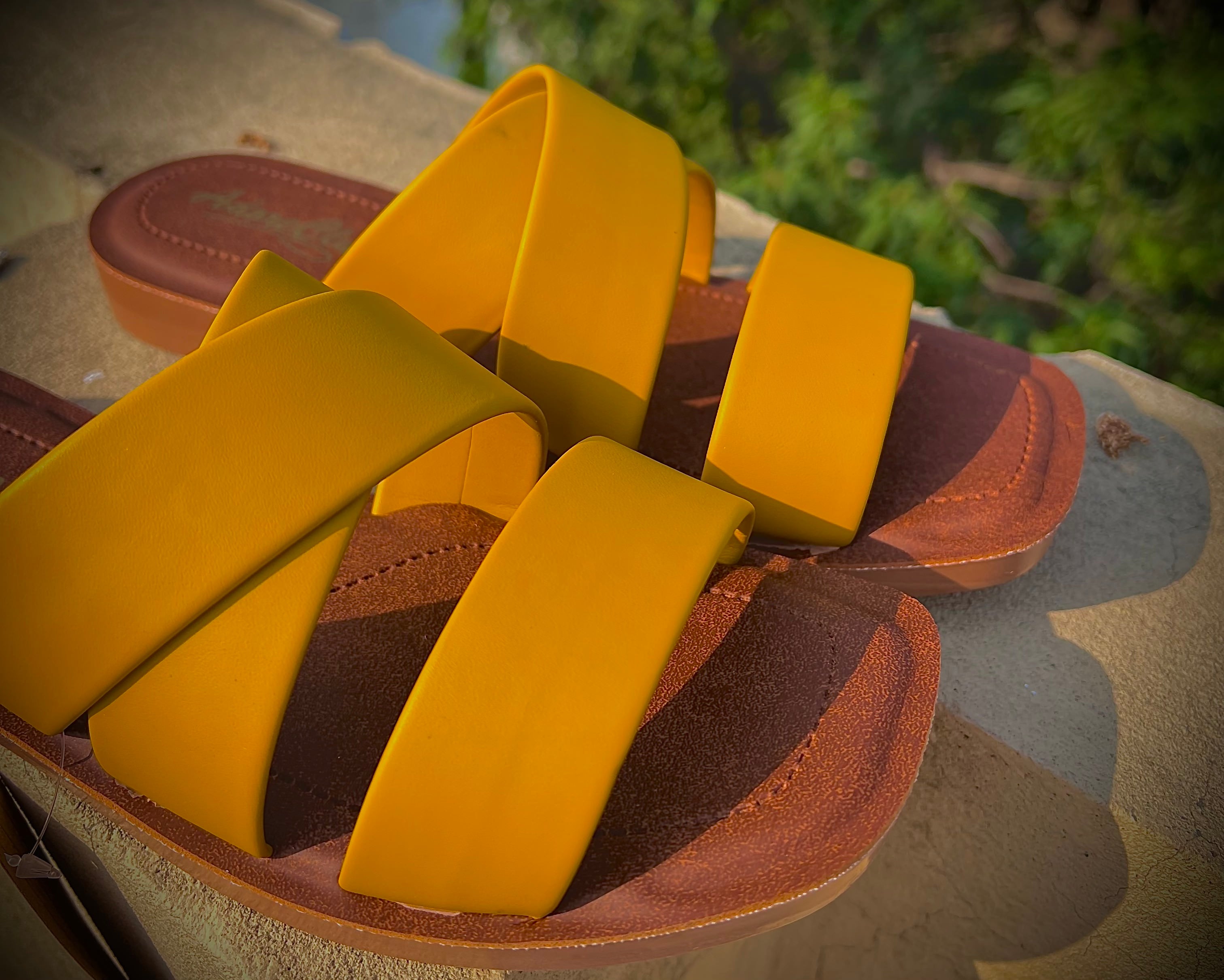 Mustard Yellow Cross-Strap Women’s Flat Chappal