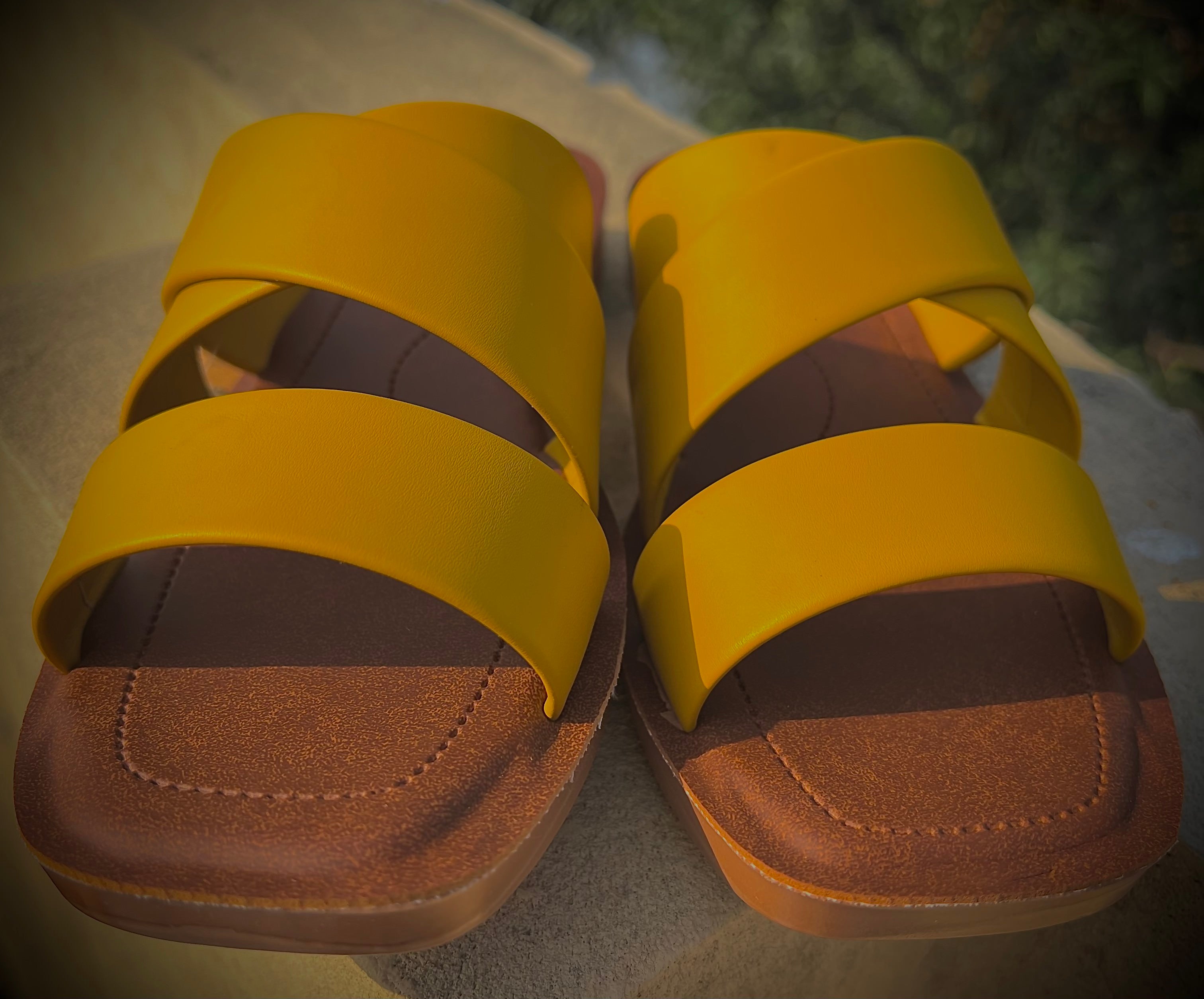 Mustard Yellow Cross-Strap Women’s Flat Chappal