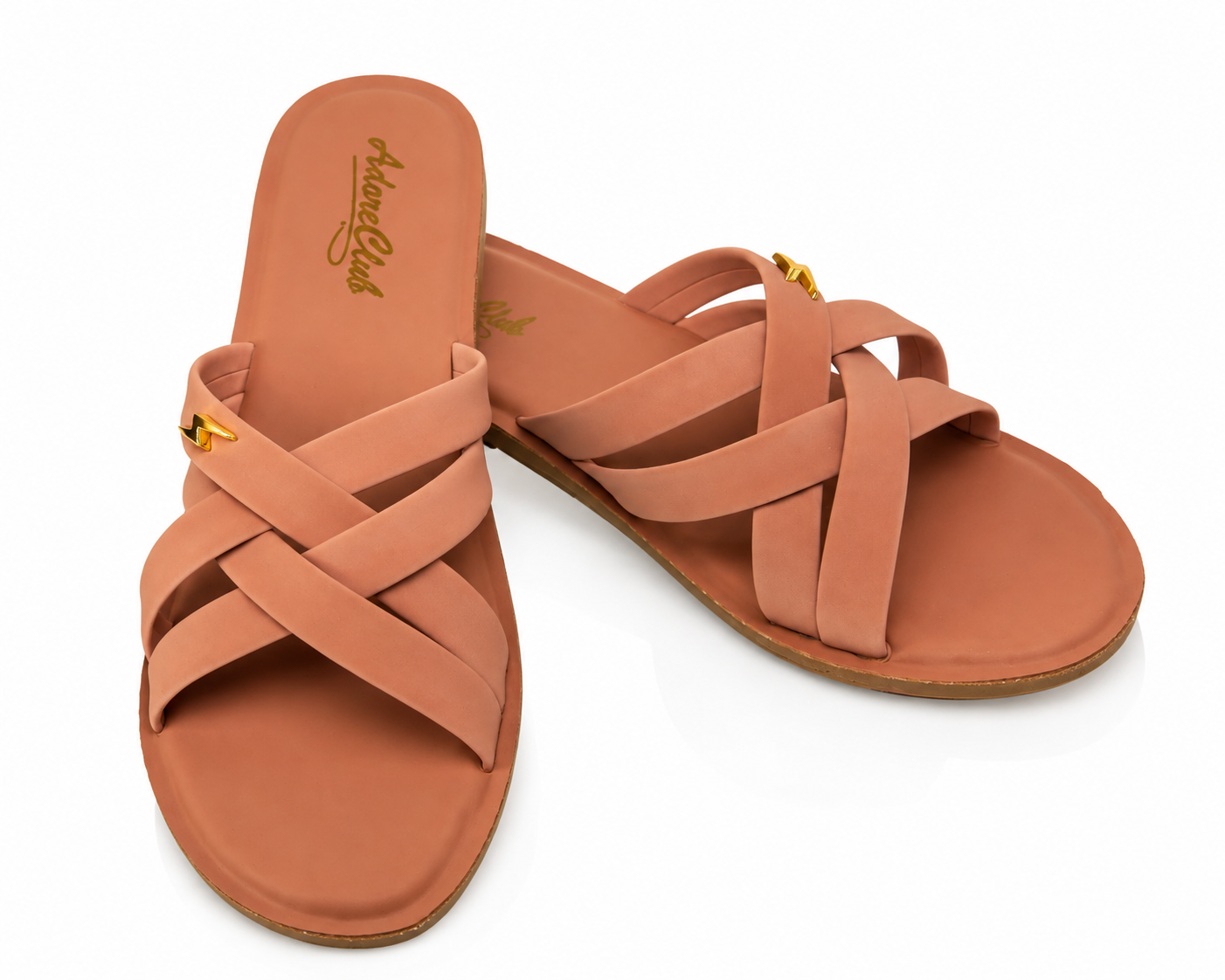 Marivel Elegant Cross Strap Ladies Slides โ Peach