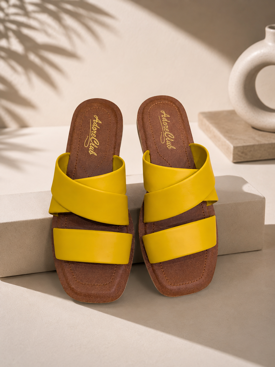Mustard Yellow Cross-Strap Women’s Flat Chappal