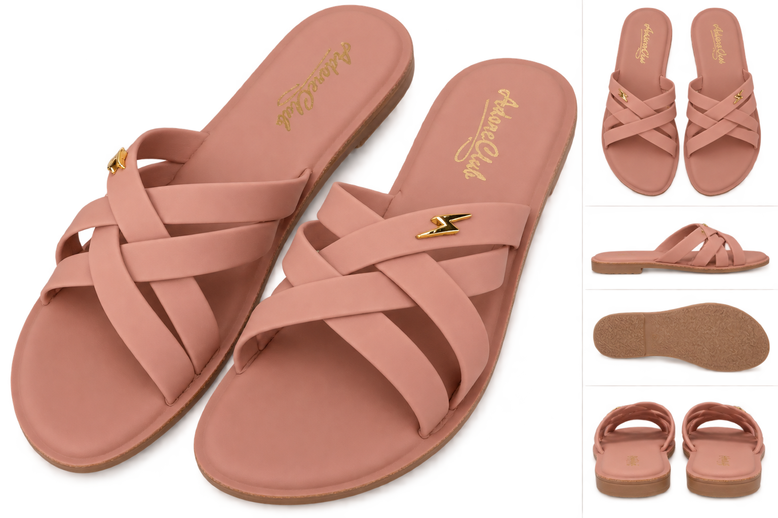 Marivel Elegant Cross Strap Ladies Slides – Peach