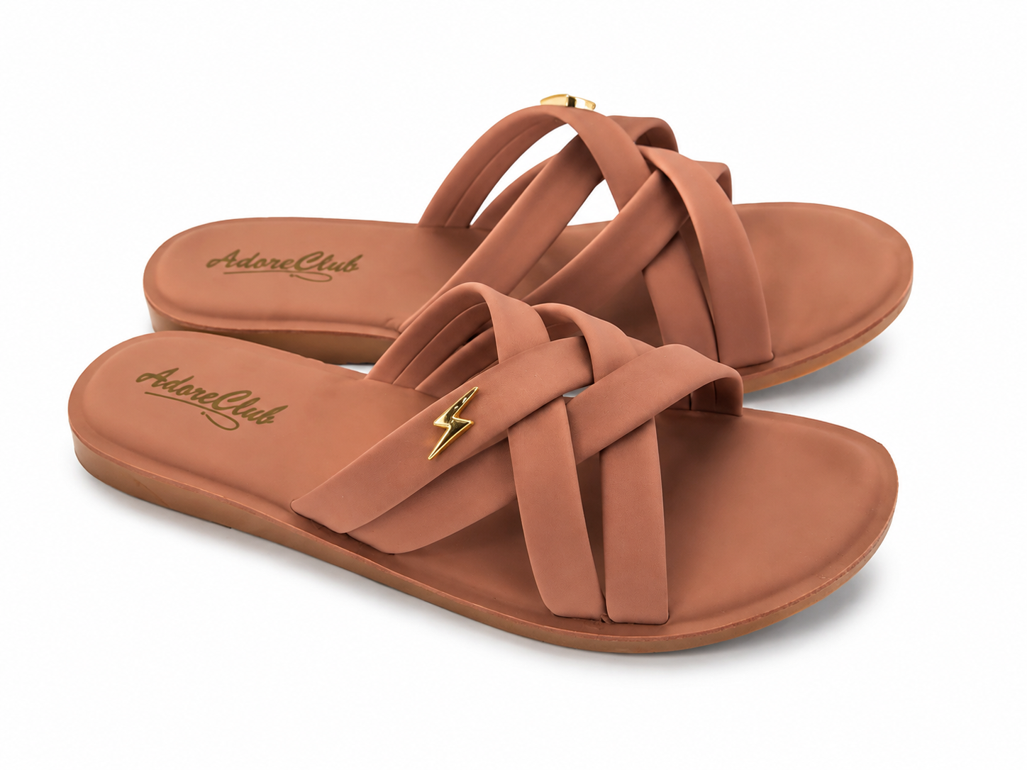 Marivel Elegant Cross Strap Ladies Slides – Peach