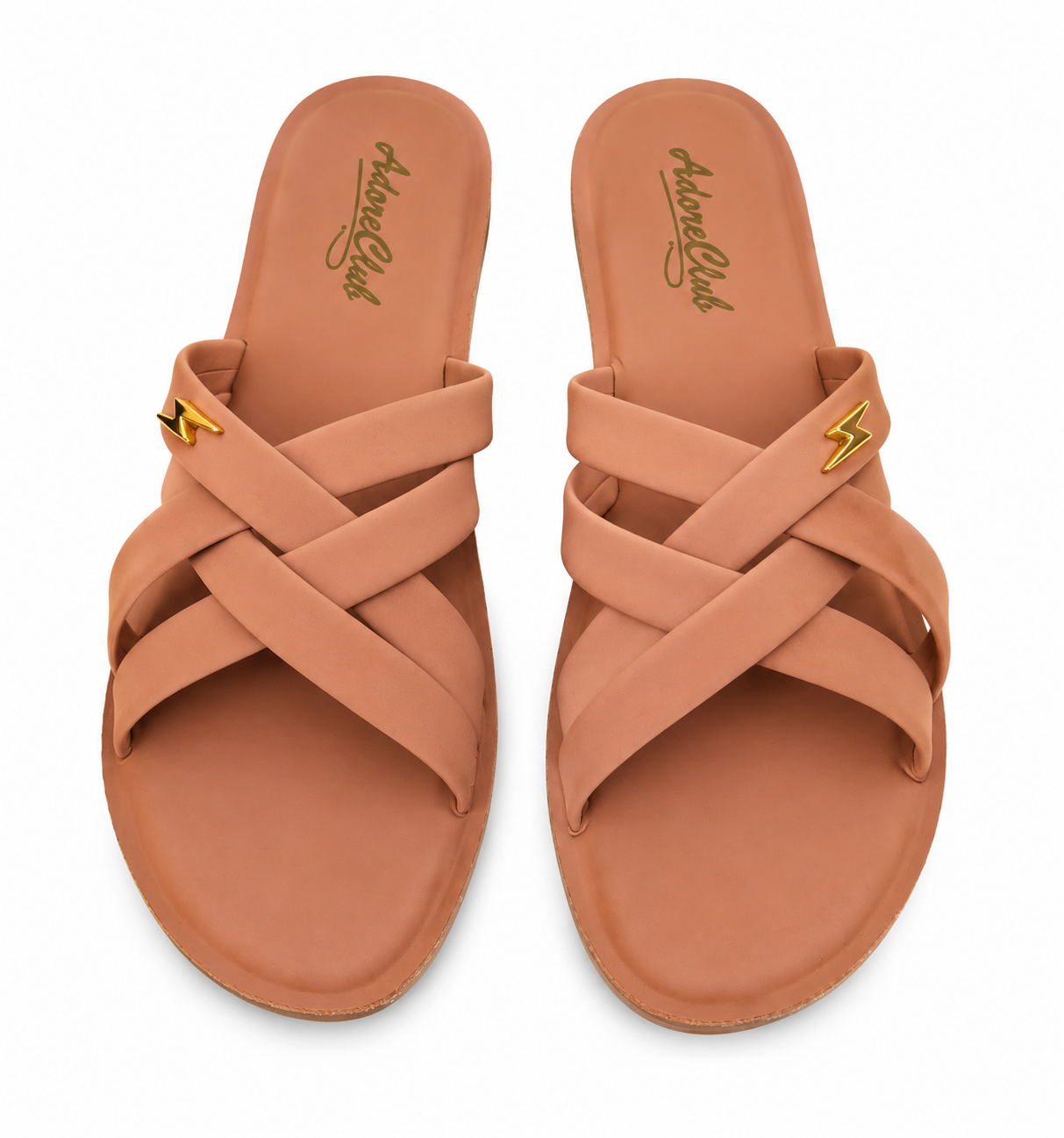 Marivel Elegant Cross Strap Ladies Slides – Peach