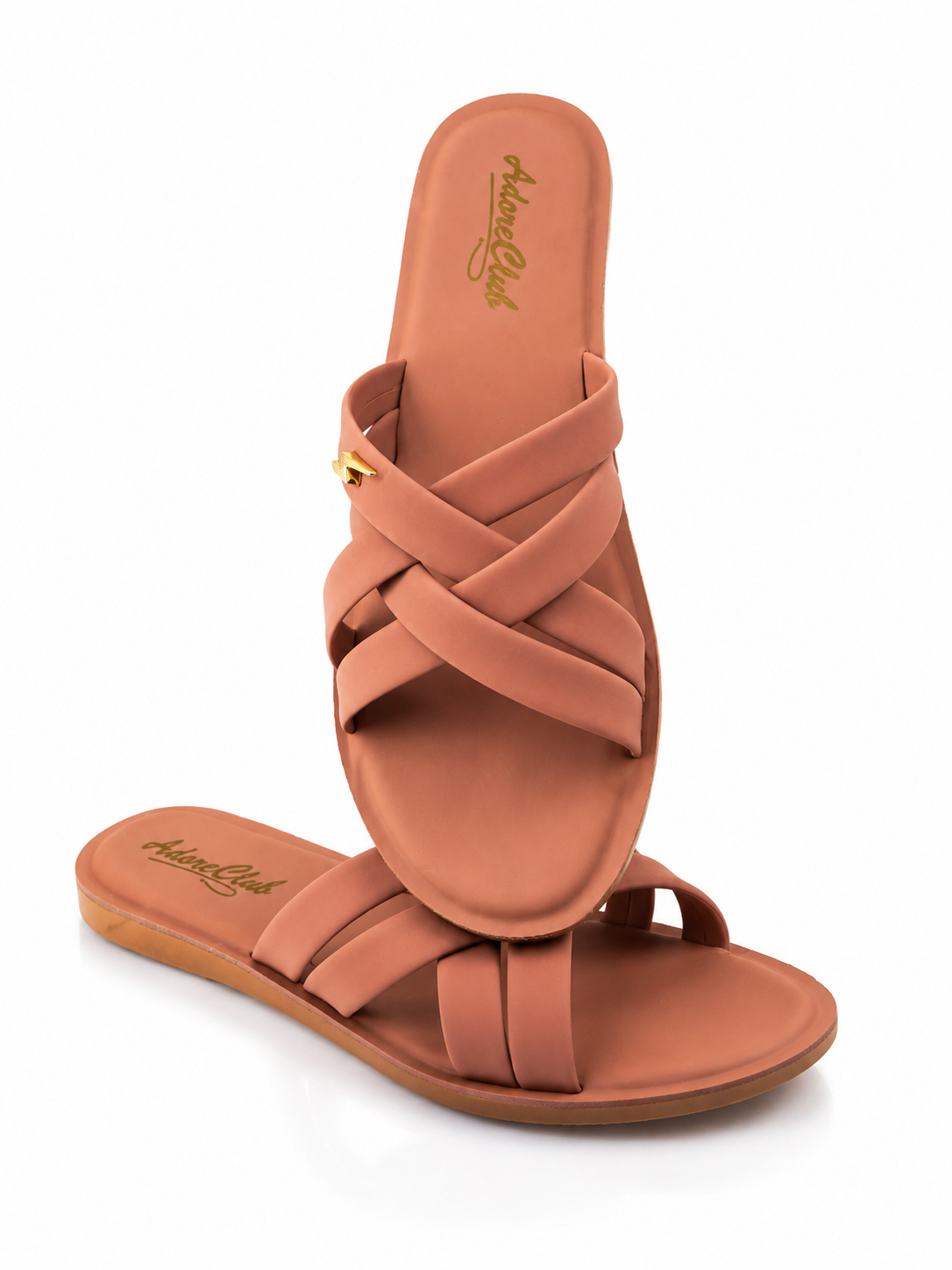 Marivel Elegant Cross Strap Ladies Slides – Peach