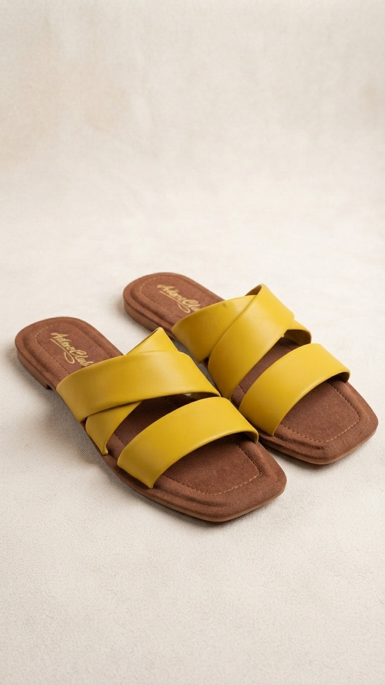 Mustard Yellow Cross-Strap Women’s Flat Chappal